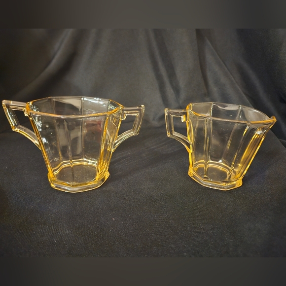 Vintage Fostoria Topaz Yellow Cream and sugar set Depression Glass - Picture 7 of 16